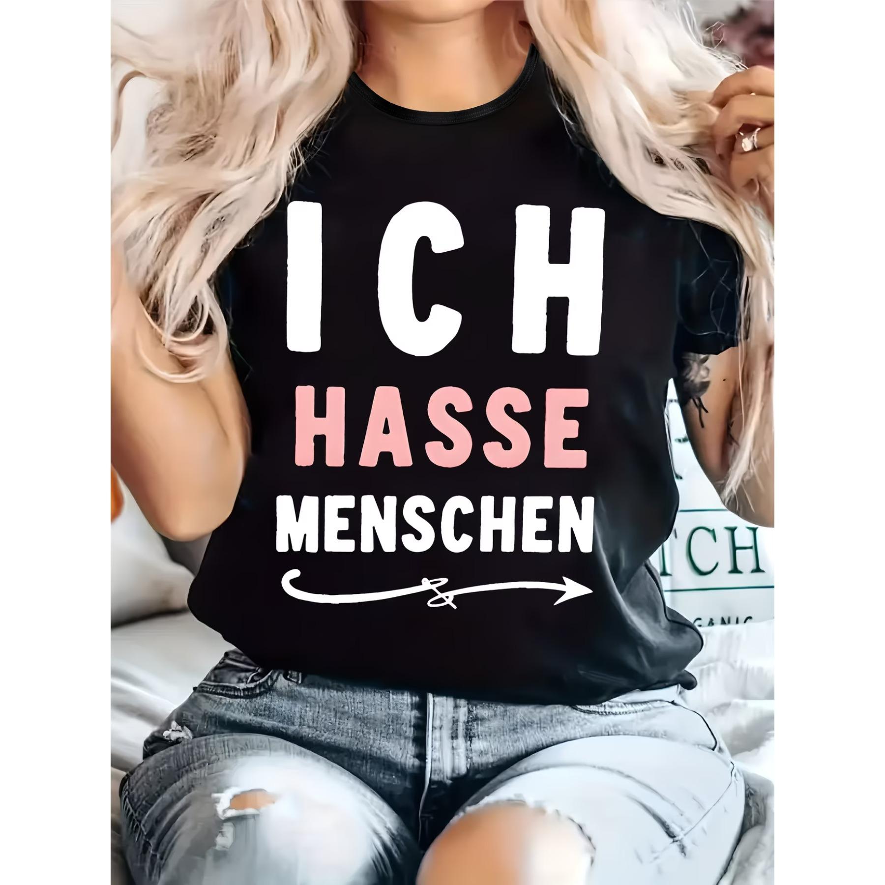 Plus Size - Casual T-Shirt for Plus Size Women, Featuring A Round Neck, Short Sleeves, Letters Printing Tops S