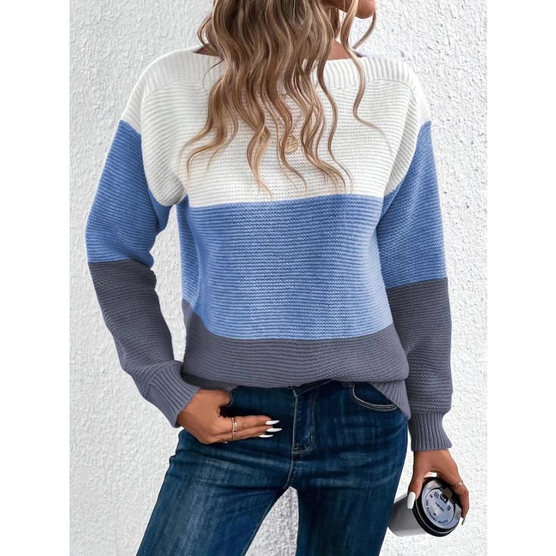 Women S Knitted Pullover Sweater Round Neck Long Sleeve Casual Top