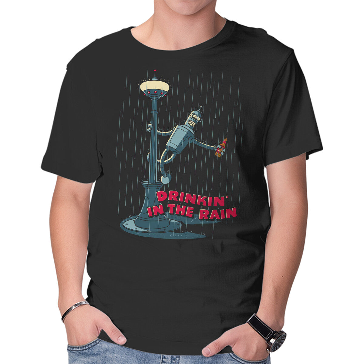Unisex Crew Neck T-Shirt Drinkin In The Rain Graphic Short Sleeve Casual Tee XXXXL
