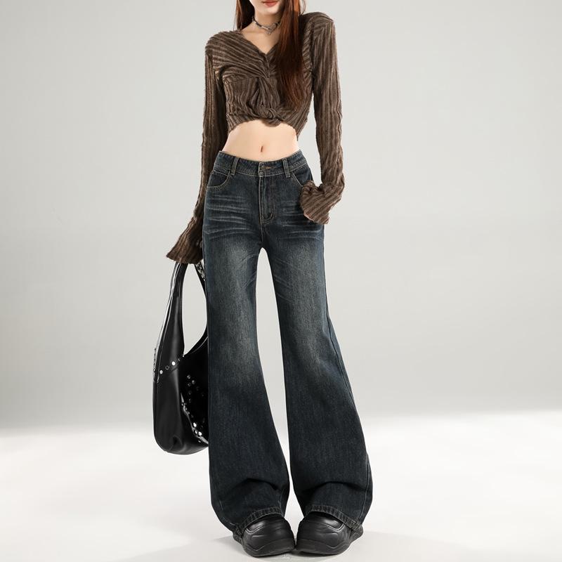 Women's Blue Retro High-Waist Slim Fit Flare Jeans