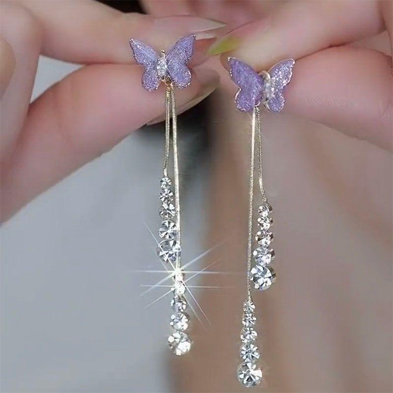 

Accessible Luxury Rhinestone Special-Interest Design Long Female Purple Crystal Purple