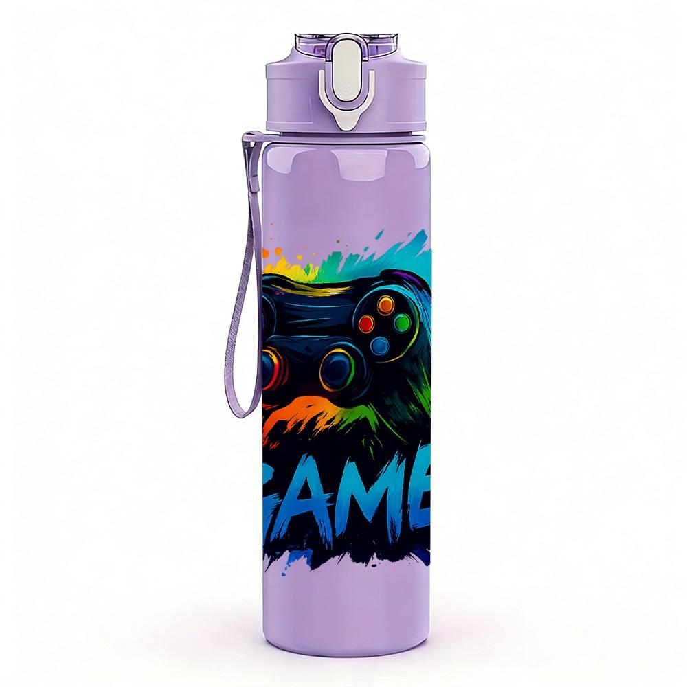 1PC Graffiti Game Letter Art 750ml Color Plastic Sports Water Bottle Leakproof Flip Straw Lid Suitable for Sports Office Home Use