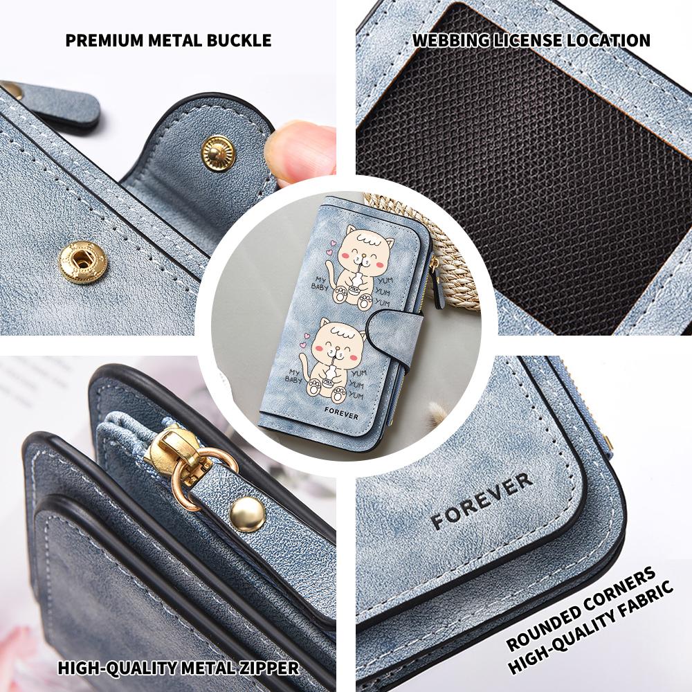 Cute Cat Print Long Wallet for Women Casual Large Capacity Card Holder Fashion Portable Purse