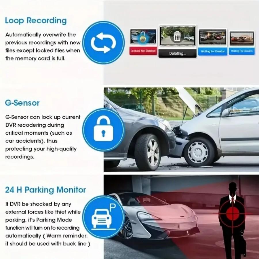 10'' Full HD Touch Screen Rear View Mirror Dash Cam - Front and Rear Camera With Loop Recording, G-Sensor,  170° Wide Angle dash