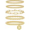 adoyi Gold Bracelets for Women Waterproof, 14K Gold Plated Beaded Strand Bead Ball Bracelets stack Adjustable Jewelry Set for Gifts