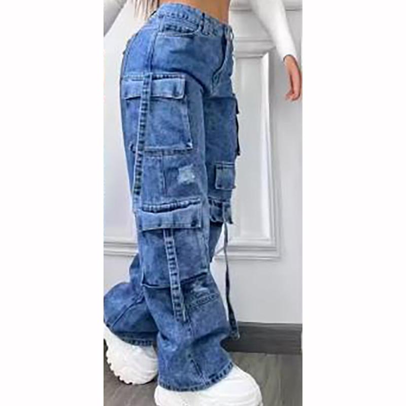 

Женские джинсовые брюки с универсальным карманом, повседневные брюки для женщин, большого размера, с высокой талией XL темно-синий