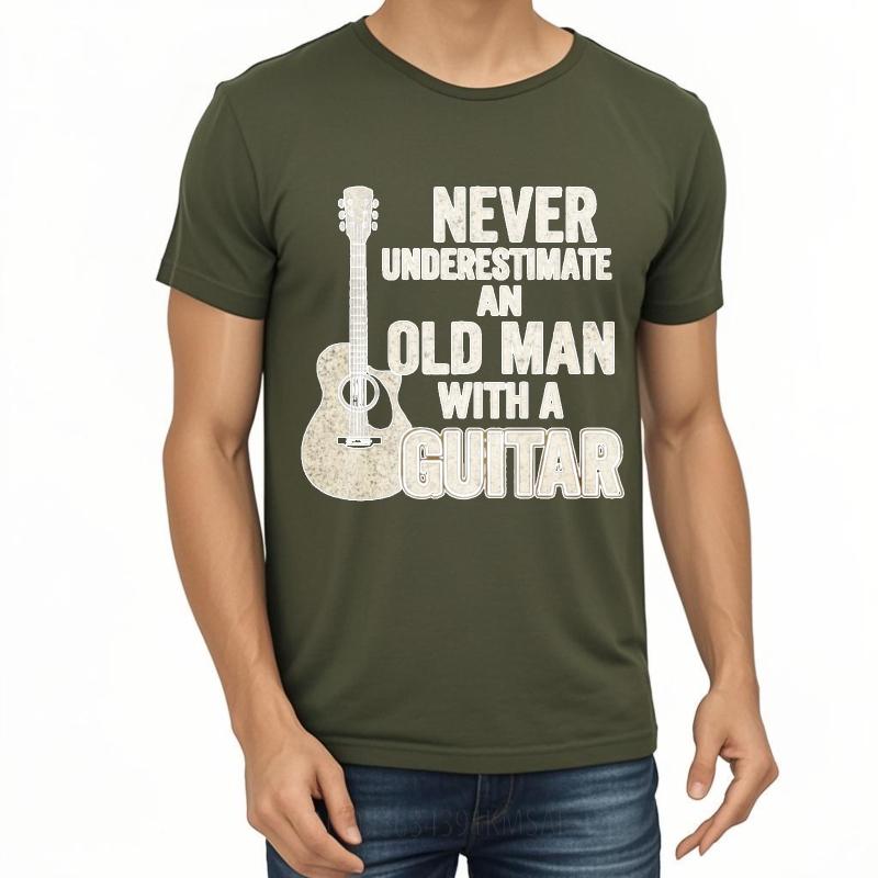 Unisexs Top Street Wear Unisex Round Neck Tshirt Streetwear Never Underestimate An Old Unisex With A Guitar Stylish Boys Teeshirt
