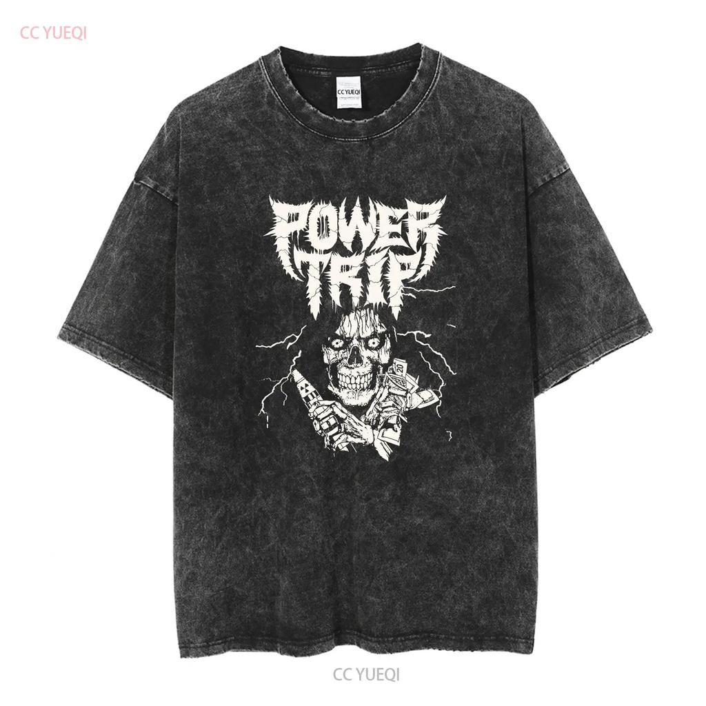 Retro Power Trip Band T-Shirt Schwarz Kurzarm S bis 5XL TA3553 Langarm Vintage Gewaschen Grafik Lässig Stilvoll Bequem