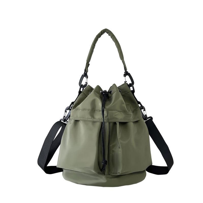 New Fashion Women'S Bag Large Capacity Drawstring Bucket Bag Simple Workwear Style Nylon Shoulder Bag For Women Handbag