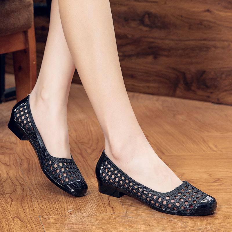 Fashion FHC New Summer Jelly Shoes,Close Toe Wedges Sandals,Hollow Out Rubber Heels,PVC Galosh Overshoes,Apricot,Blue,Black,Dropship