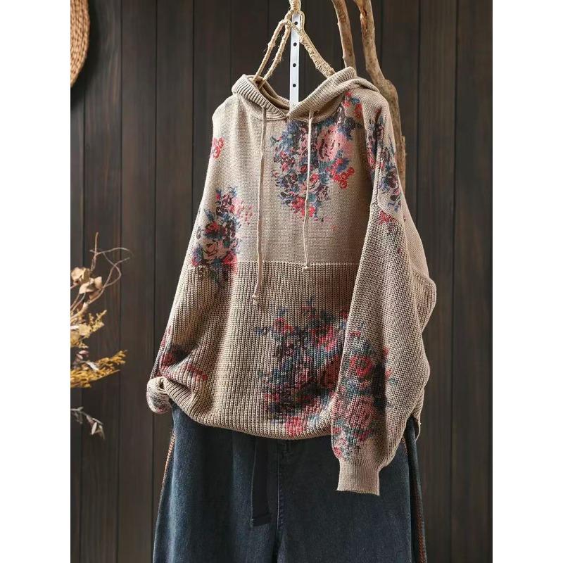 

Женские модные повседневные осенне-зимние худи с длинным рукавом и принтом в цветочный узор Size: One Size хаки