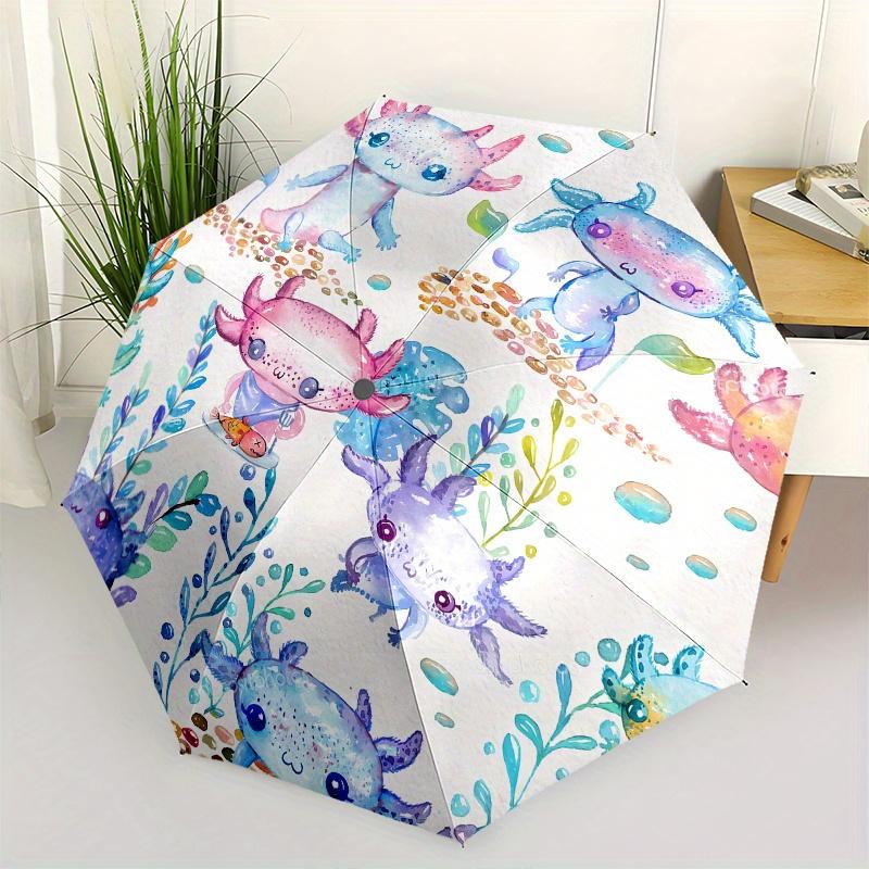 

Axolotl, Automatic folding umbrella simple eight rib design, bright color pattern, durable iron frame, ideal for travel and outdoor, beach