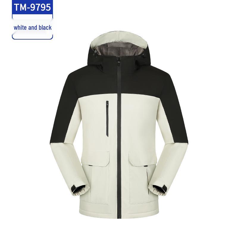 Custom Rainproof Windbreaker: Hooded, Fleece-Lined, Thickened Shell Jacket for Hiking, Team Building, and Workwear.