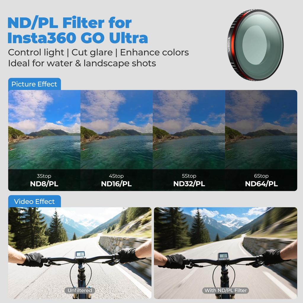 Freewell Helles Tageslicht-Filterkit für Insta360 GO Ultra Filter für Polarisation und Lichtkontrolle bei hellen Bedingungen – ND8/PL, ND16/PL, ND32/PL &