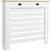 Radiator cover with horizontal slatted grille and 2 wooden drawers, 111W x 19D x 95.5H cm, white