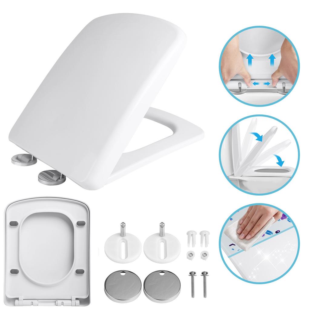 Slow-Close Square Toilet Seat Lid Cover Set Quick Release Thicken Replacement Universal Easy Installation for Home