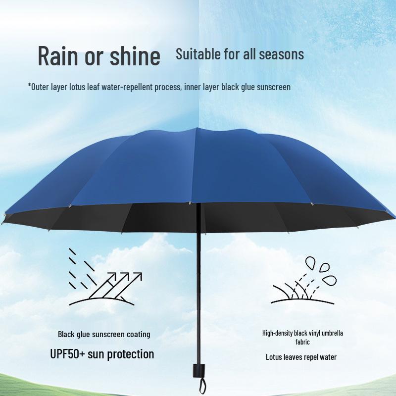 Durable 12-Rib XL Folding Umbrella for Men & Women - UV Protection, Sunshade & Rain Shield