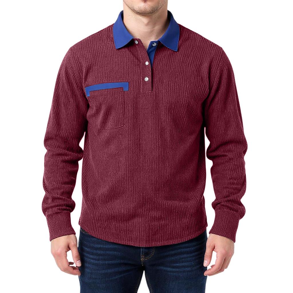 Men's Double Color High Collar Button Long Sleeve Shirt Casual Autumn/Winter Top