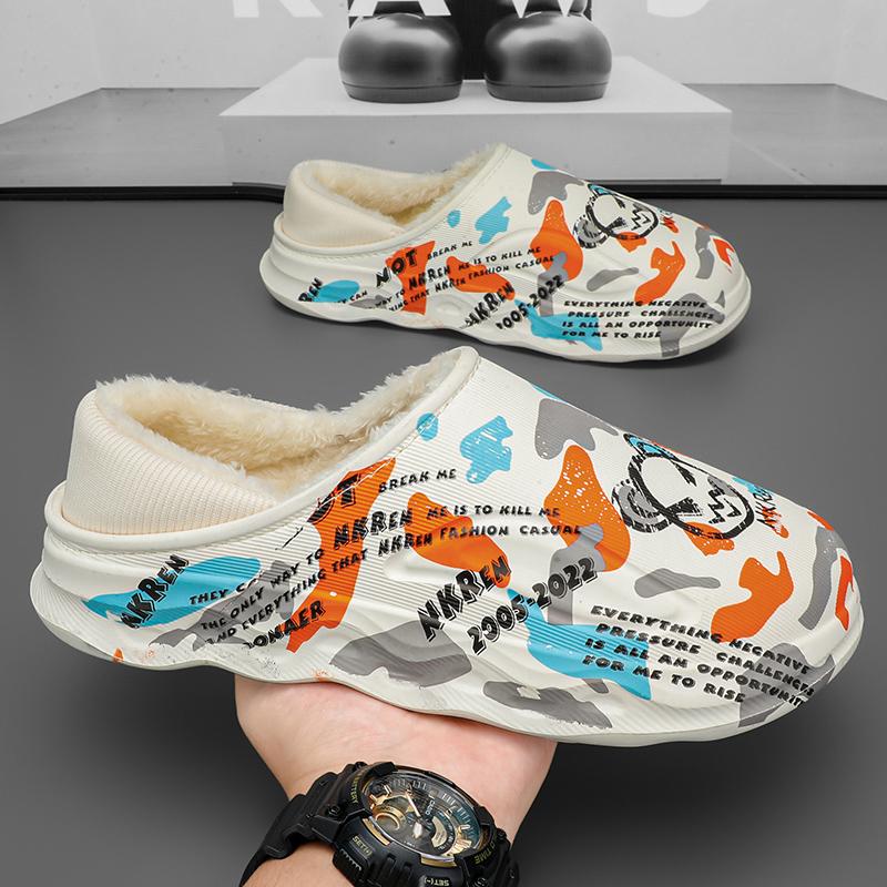 Modne Zimowe Męskie Bawełniane Kapcie Domowe Wygodne Miękkie Antypoślizgowe Kapcie Domowe Zewnętrzne Aksamitne Ciepłe Bawełniane Kapcie