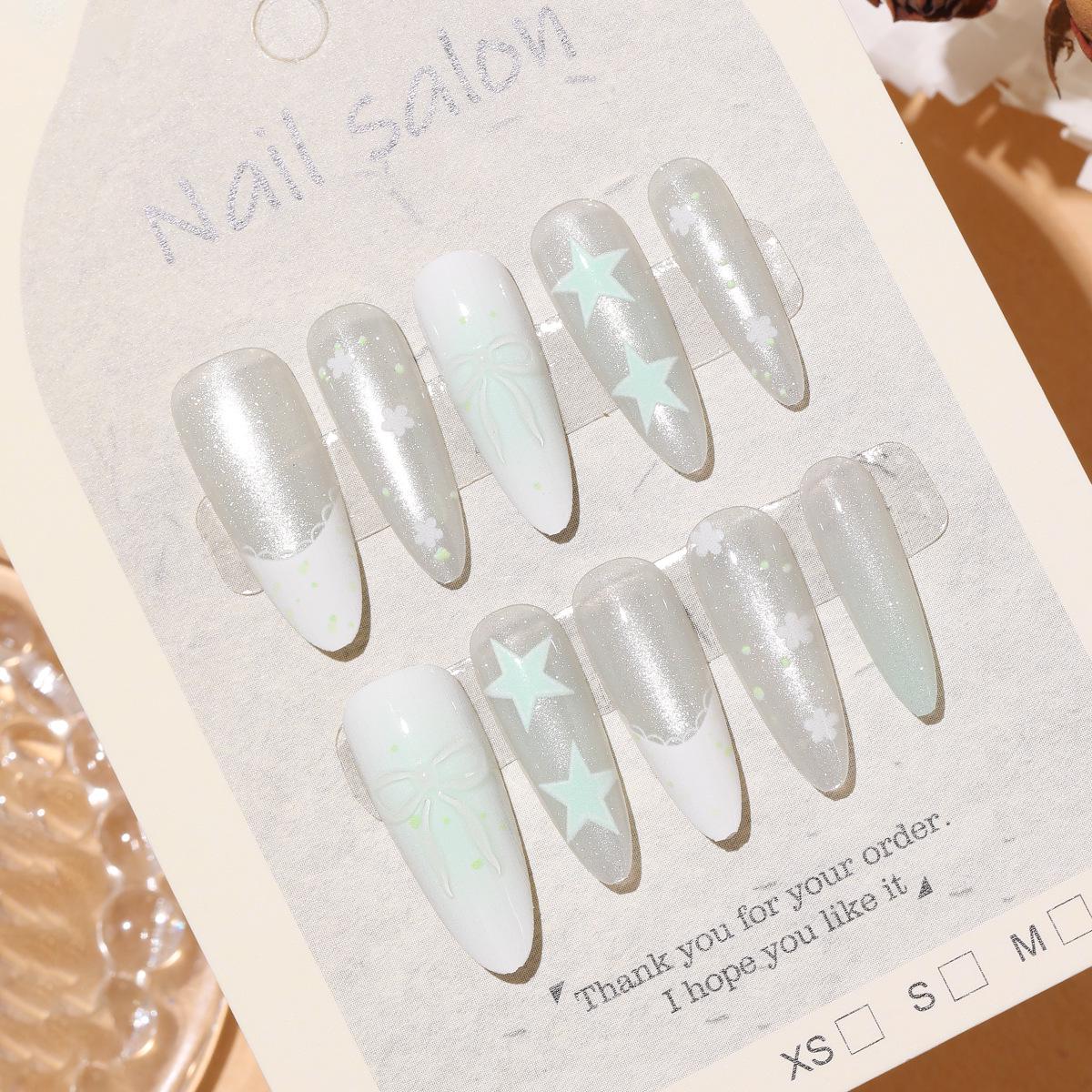 Starlight Mermaid Silver Gradient French Almond Cat-Eye Press-On Nails
