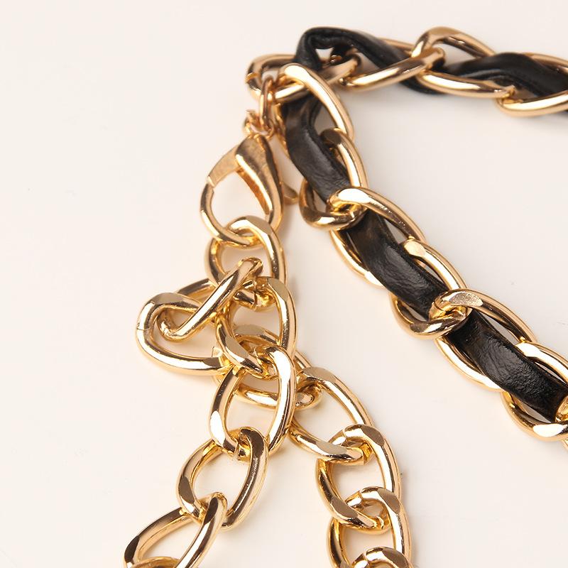 Fashionable and Versatile European and American Portrait Pendant Metal Leather Woven Waist Chain for Women Sweet and Cool Sexy Decoration Waist Chain