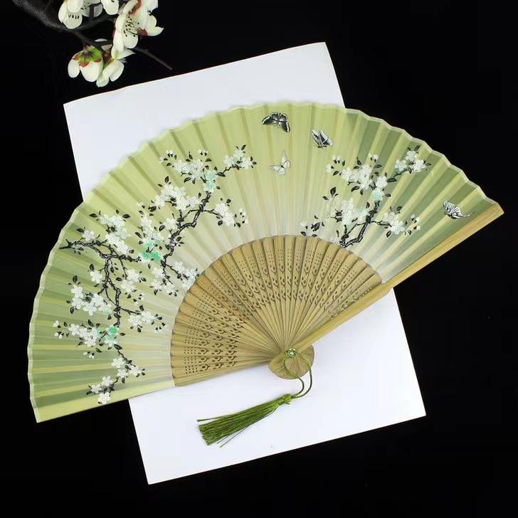Evantai de mână pliabil din mătase vintage, evantaie chinezești din bambus, cadouri artizanale, recuzită pentru spectacole de dans pentru femei, decorațiune pentru casă