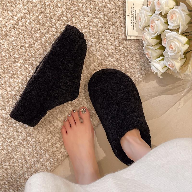 2025 Autumn and Winter Outer Wear Ugly Cute Big Head Female Retro Bag Head Cotton Fluffy Half Slippers Velvet Warm One Pedal Lazy