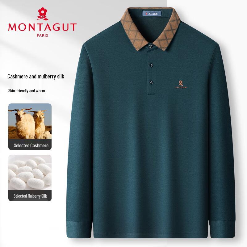 Pánské polo tričko s dlouhým rukávem MONTAGUT ze směsi kašmíru a hedvábí