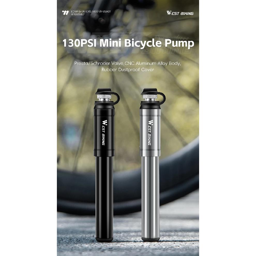 WEST BIKING Tragbare Fahrradpumpe 130 PSI Hochdruck Mit Schlauch Aluminium Mini Presta/Schrader Ventil Fahrrad Aufpumper MTB Rennrad