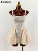 New Women's White Lace Dress, Square Neck Wide Belt Empire Waist Ruffled Short Skirt