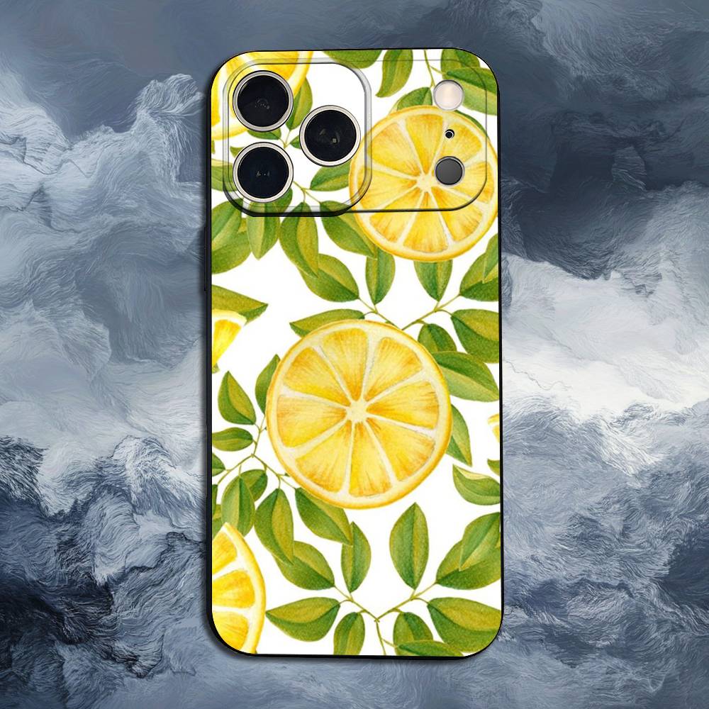 Fruit lemon Painting For iPhone 8,7,11,12,15,14,13,16,17,Plus,Pro Max,XS,X,XR,SE,Mini,Soft Silicone Black Case