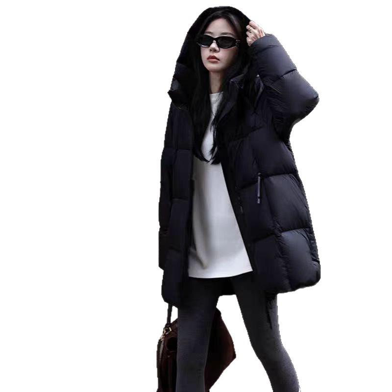 Ultra-light White Duck Down Bread Jacket Women's Hooded Medium and Long Cloud Puff Thickened Down Jacket