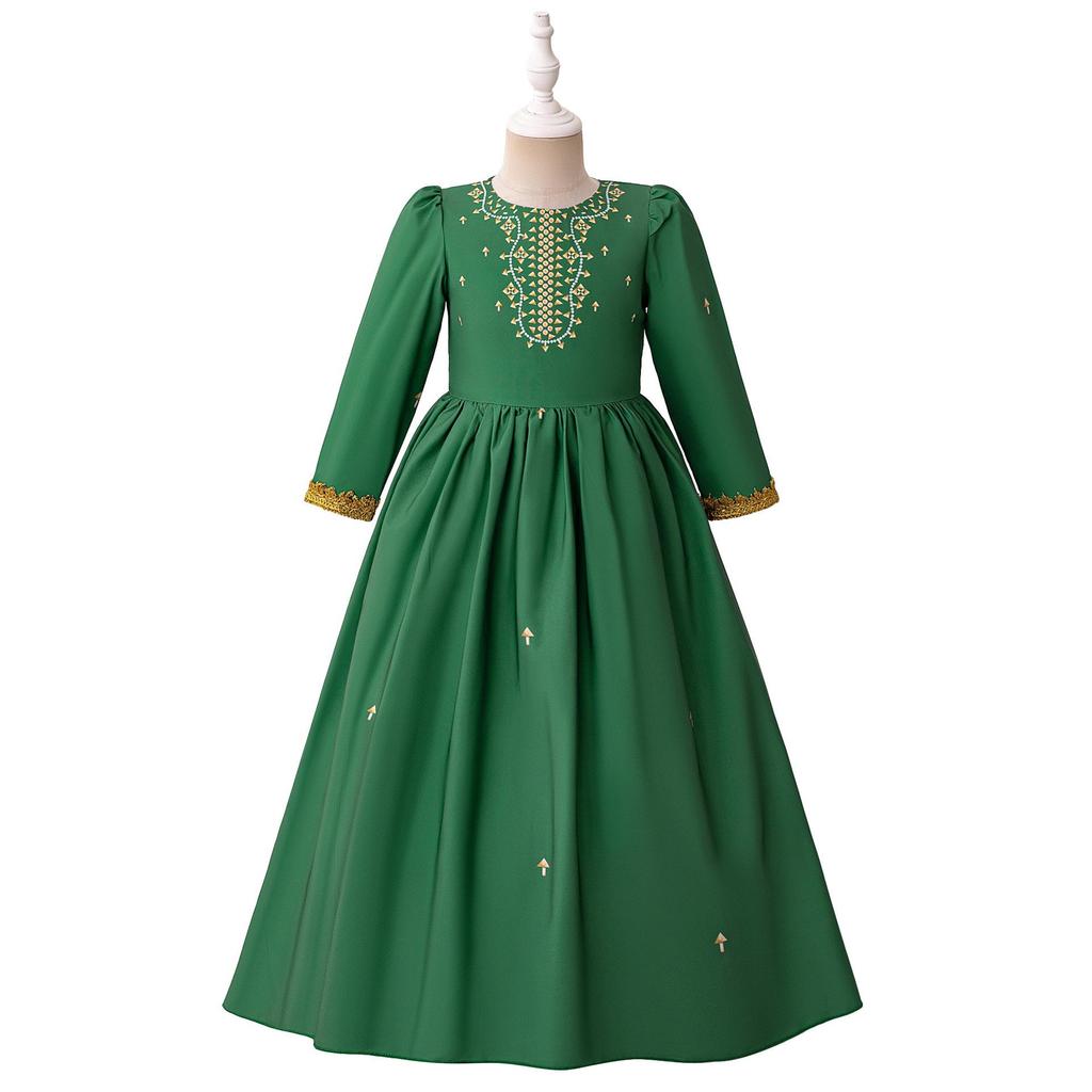 Dark Green Long Sleeve Princess Dress - Middle Eastern Muslim Holiday Attire