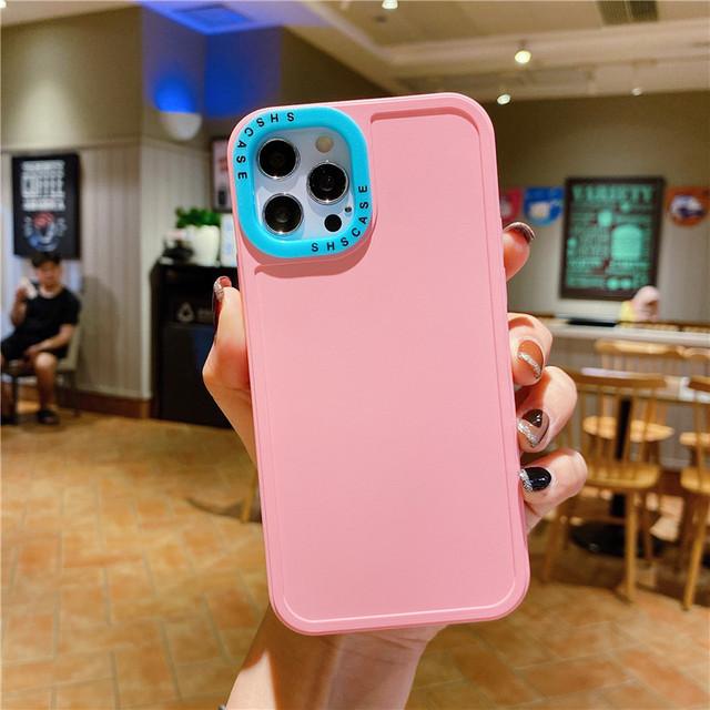 2 In 1 Lens Frame Silicone Phone Case For Iphone 13 12 11 14pro Max Xr Xs Max X 14pro 13 12 Shockproof Soft Candy Color Cover