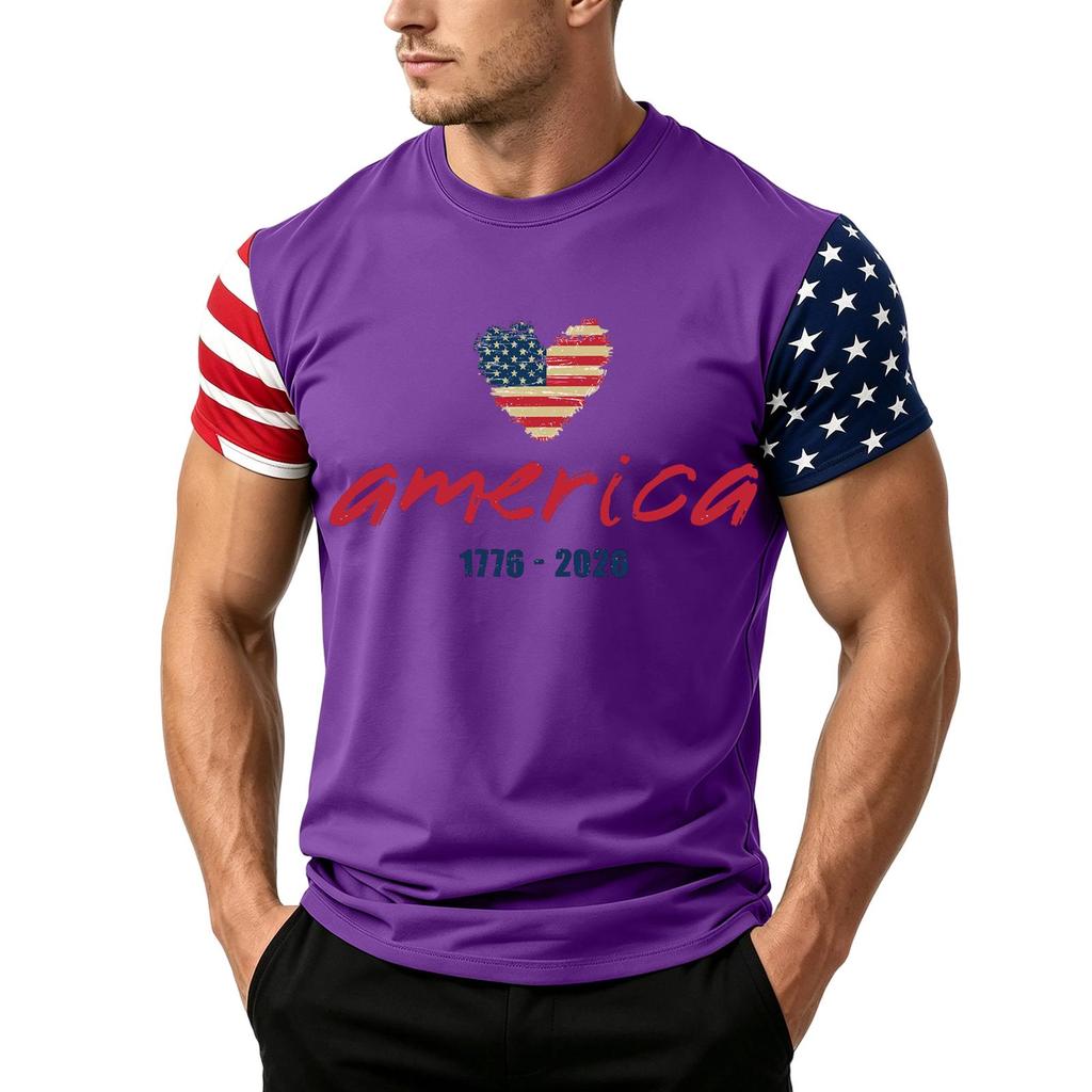 Men's Independence Day Flag Print Short Sleeve T-Shirt, Loose Casual Daily Summer Tops