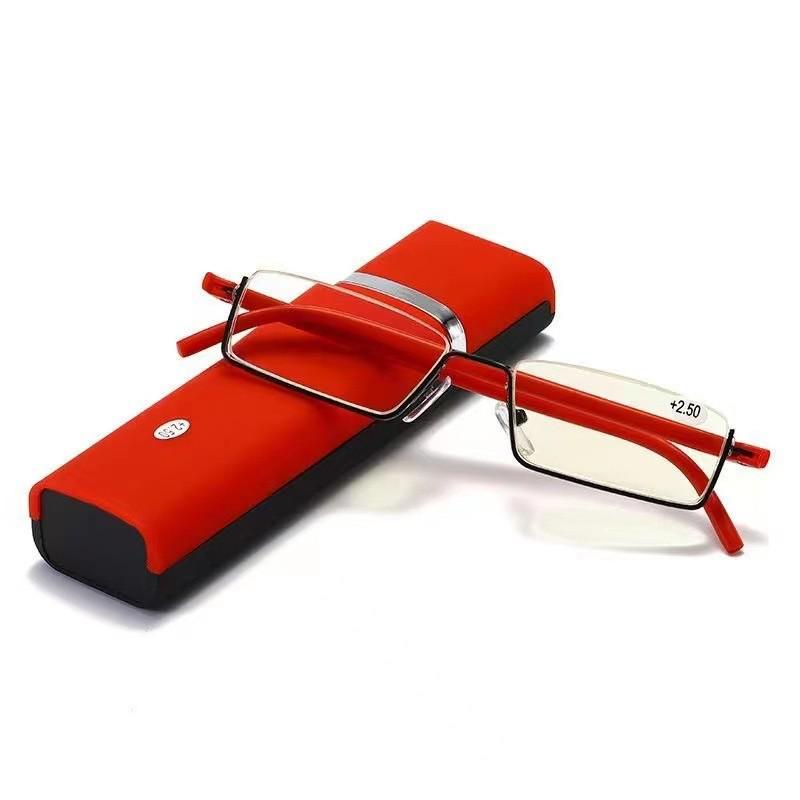2024 Portable Anti-Blue Light Floral Reading Glasses for Men & Women - Elegant Rimless/Semi-Rimless Presbyopic Glasses with Pen Holder
