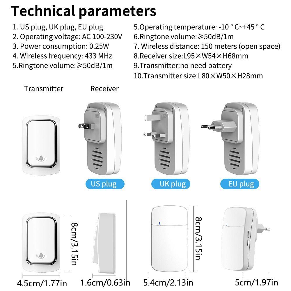 Waterproof Door Ling Call Equipment EU/US/UK Plug Wireless Doorbell Kit  Classroom