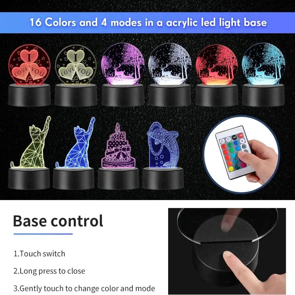 6/12 Pcs 3D Lamp Base LED Night Light DIY Clear Acrylic Sheets RGB Color touch Children's Lamps Bedroom Decor Christmas Gift Toy