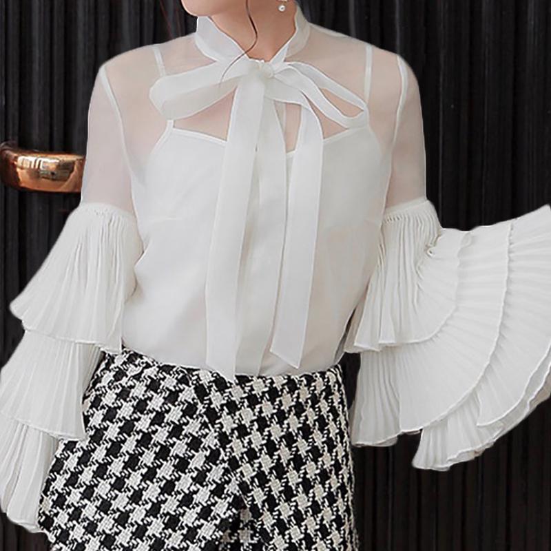 Translucent Ruffled Cropped Blouse Buy Celmia Ruffles Blouse Women Long Sleeve Shirt Fashion Transparent ...