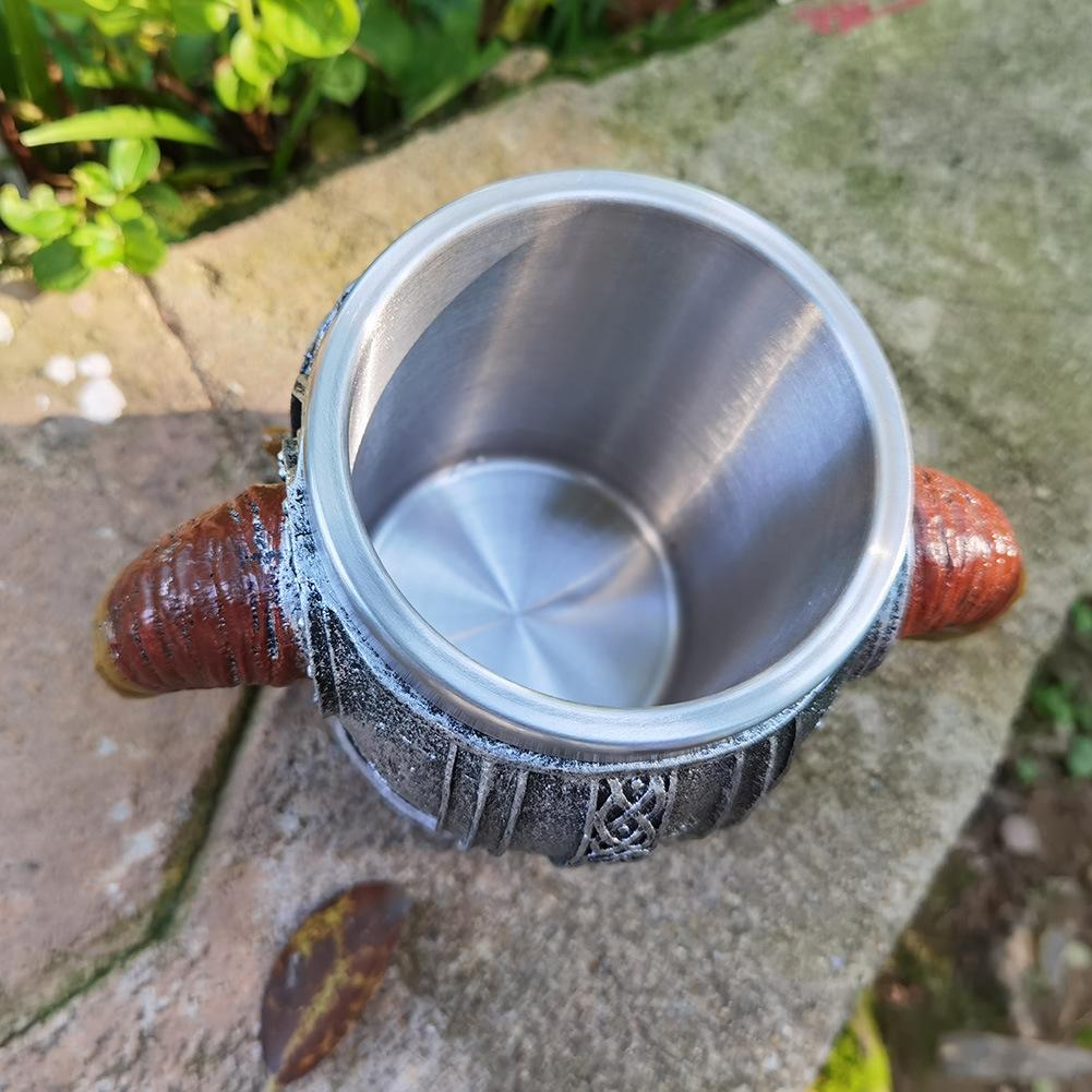 1 taza de cerveza con forma de calavera de cuerno de 550 ml, taza de cerveza con forma de calavera vikinga 3D, taza de café, taza de acero inoxidable para beber, regalos de Halloween, artículos para beber