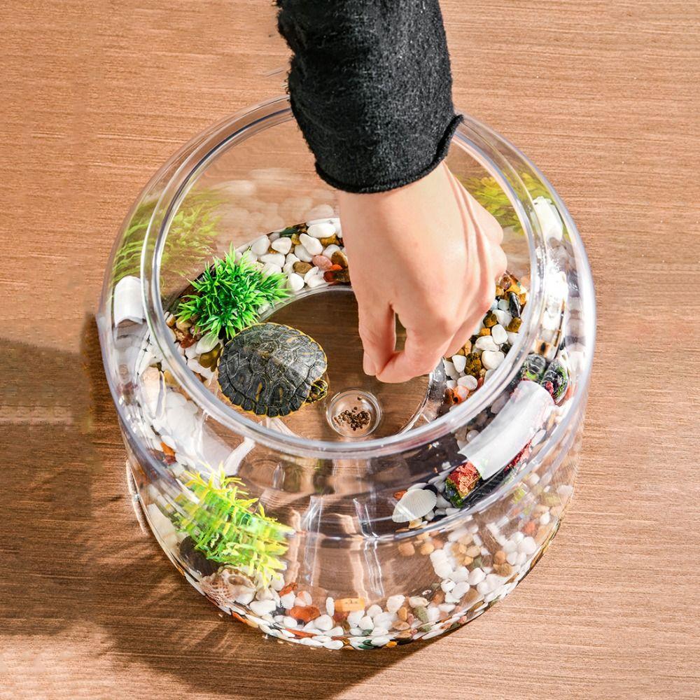 Unbreakable Round Fish Tank Plastic Desktop Turtle Tank Practical Goldfish Bowl  Office
