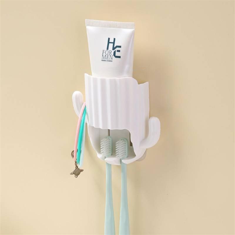 Wall Mounted Cactus Toothpaste Toothbrush Holder Draining Organizer Rack Home Bedroom Wall Door Decoration Rack Home Bed