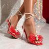Fashion Strange Clear Heeled Women's Sandals High Heels Elegant Pearl Beads Ankle Strap Wedding Party Romantic Bow Dress Shoes Sandalias