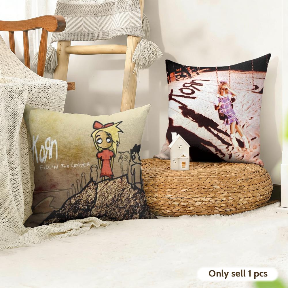 Rock Band KKorn Cushion Cover Natural Linen Organic Fabric DoubleSided Printing Sofa Home Decor Gift Pillow Case