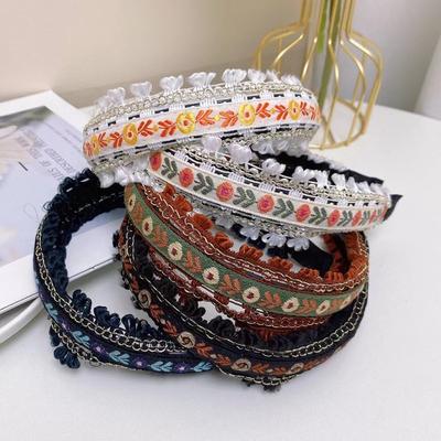 Vintage Headbands for Women Bohemian Ethnic Style Embroidery Flowers Girls Hair Bands Wide Hairband Hair Hoop Hair Accessories