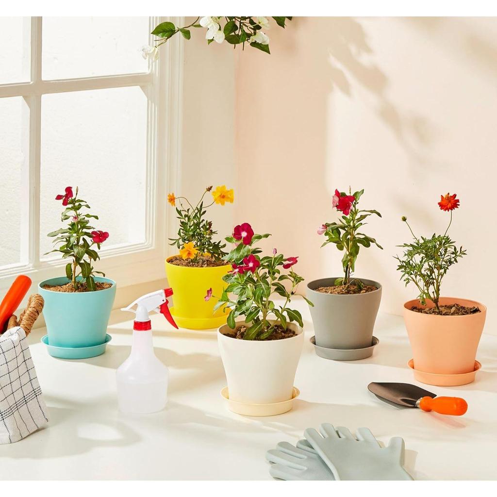 Round Pots for Plants with Bottom Tray|Indoor and Outdoor Flower Pot for Home/Office/Table/Garden/Balcony Decoration|5.5 Inch