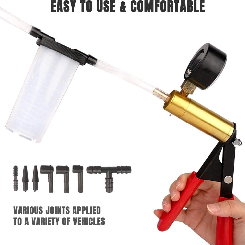 Vacuum pistol pump test kit, portable durable aluminum vacuum gauge manual vacuum pressure pump brake fluid discharge kit