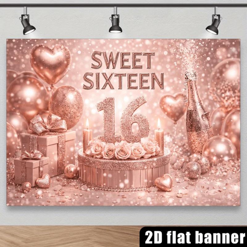 2D planar dreamy 16th birthday theme background fabric, design incorporating rose gold "1"DJH