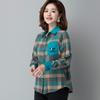 Autumn Plaid Cotton Long Sleeve Shirt for Middle-Aged & Elderly Women - Casual Slim Fit with Lapel