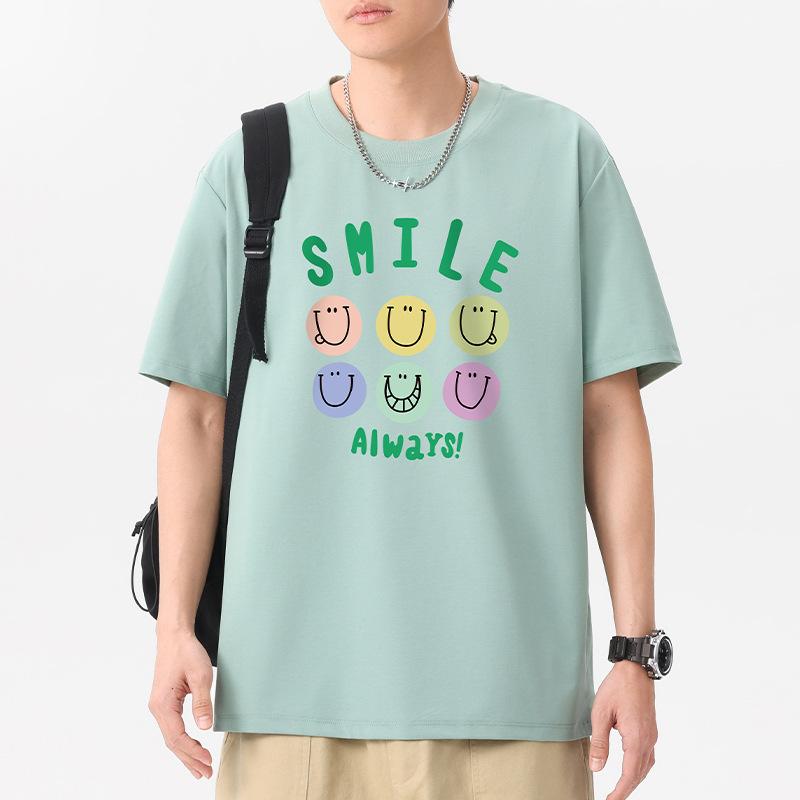 12 Colors Plus Size Always Smile Men's Short Sleeves T-Shirt 100% Cotton Streetwear Tee